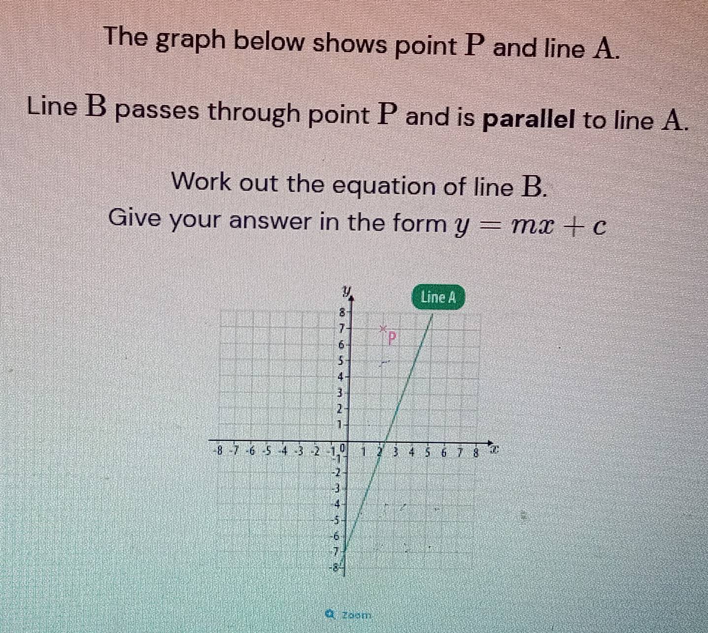 Solved: The graph below shows point P and line A. Line B passes through ...