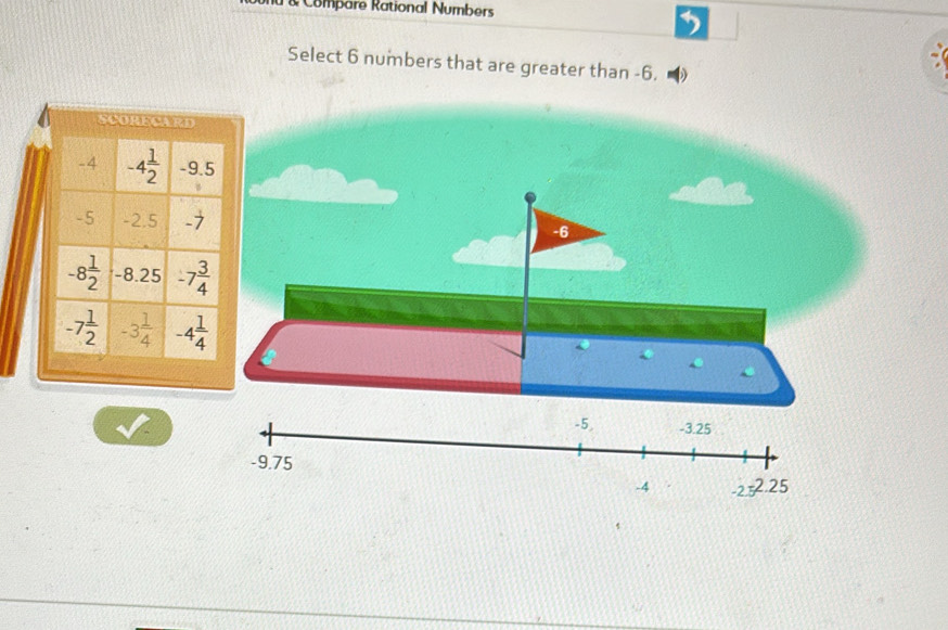 à Compare Rational Numbers
Select 6 numbers that are greater than -6.
-6