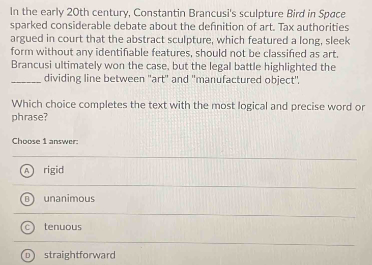 Solved: In the early 20th century, Constantin Brancusi's sculpture Bird ...