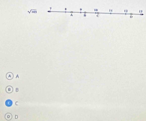 sqrt(103)
A ) A
θ) B
。 C
DD