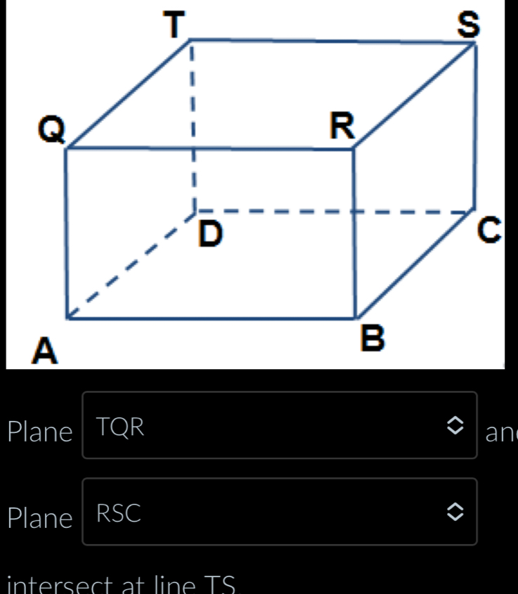 Plane TQR
an
Plane RSC
intersect at line TS