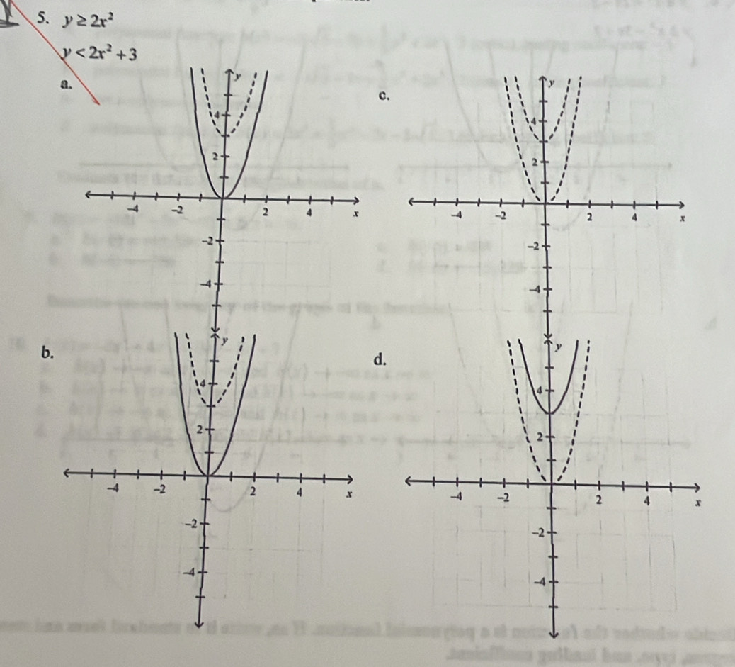 y≥ 2x^2
y<2x^2+3
a
c.
b
d.