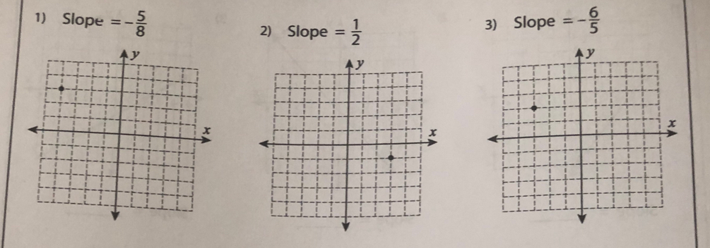 Slope =- 5/8  = 1/2 
2 Slope 3) Slope =- 6/5 