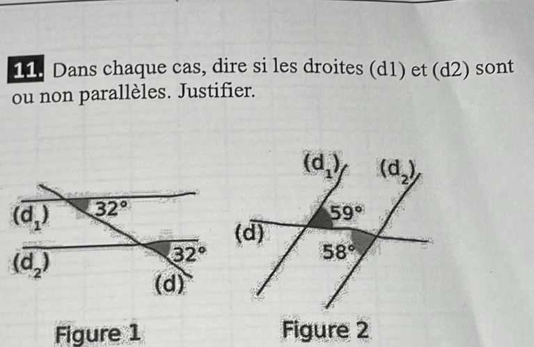 Dans chaque cas, dire si les droites (d1) et (d2) sont
ou non parallèles. Justifier.
Figure 1 Figure 2