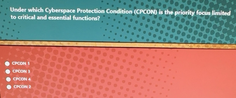 Solved: Under which Cyberspace Protection Cond N) is the priority focus ...