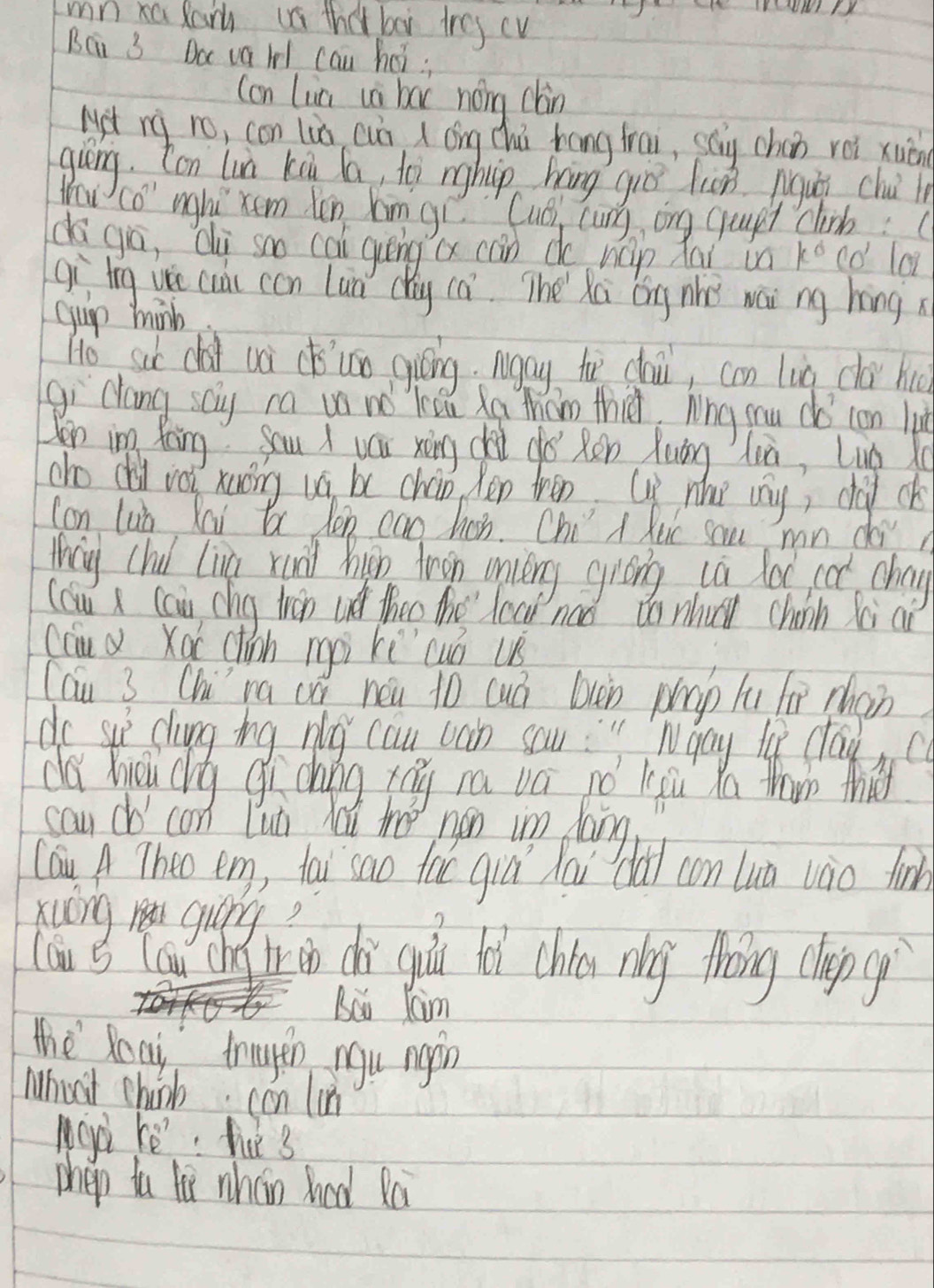 mn alarh i that bor trey cv 
BCi 3 Doc vq bl Cau hoi; 
(on Lun ui bax nong clàn 
Mpt ng ro, con lià cun d óng Zhú hang trai, say chan rói xuén 
guéng ton lin kin la to nghip háng giò lun Agu chu l 
C0° nghi xem ln kim gi. "Cus, cung ong quupt clib :( 
da gò, di soo cai guèng a can do hep fai in K°CO' lo 
gí tng ue cuǎi con lùn càg ca. The xú óng nhè wái ng háng x
gup minh 
Ho st dat uà (iunn qiéing. Mgay the chi, con lug dà huo 
gi clang say ca va no ken fa than thit, hng yu do can lut 
Von in foing Sau I wau xàng chii do Ren Xuán lià, Luo o 
cho chi voi xuōing uá be chán, ken tren (p nho way, cack 
con lun Koi b len can has. ChiA Ric sam n doi 
Thay chul lina run hiàn tron miéng giong cù lot cot chay 
(cu x can chg trān theo the leai naó to nhun chann xi ai 
(au xai (ton mài ki cuó u 
(áu 3 Chí ra oi neu to cuó buàn pp hu for rhan 
do si chung ing ply can can saw " Wgay te claync 
dá Xiǒu cg gíching xág ra vá nó kāu la tha thin 
sau co con lun hai th nán im láng 
(Qu A Theo em, tai` sao tao giù dai dài con lun vào finh 
xuóng e giong? 
Coan B Cau chn tr on di guu li chin ng thóng chep gì 
Bai Caim 
the loai trnuyen ngu mgin 
Whoat chinb can lun 
nayi he: he 3 
phep tu li whán had Ra