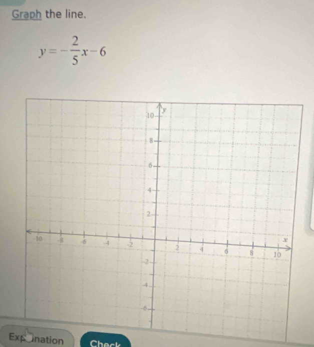 Graph the line.
y=- 2/5 x-6
Expoination Check