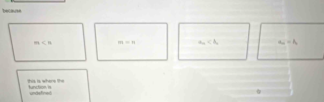 because
m
m=n
a_m
a_m=lambda , 
this is where the
function is
undefined