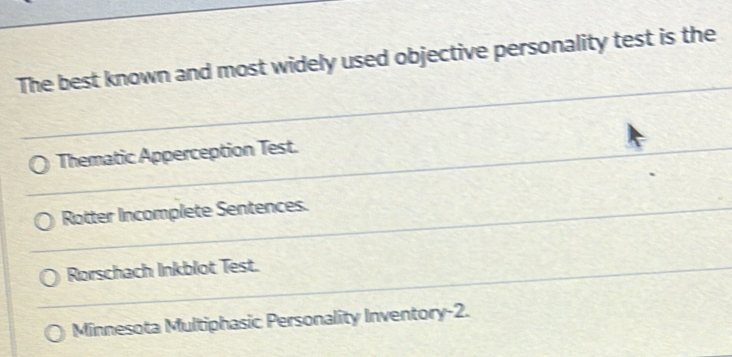 Solved: The best known and most widely used objective personality test ...