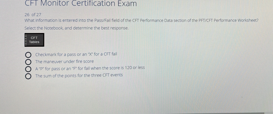 Solved: CFT Monitor Certification Exam 26 of 27 What information is ...