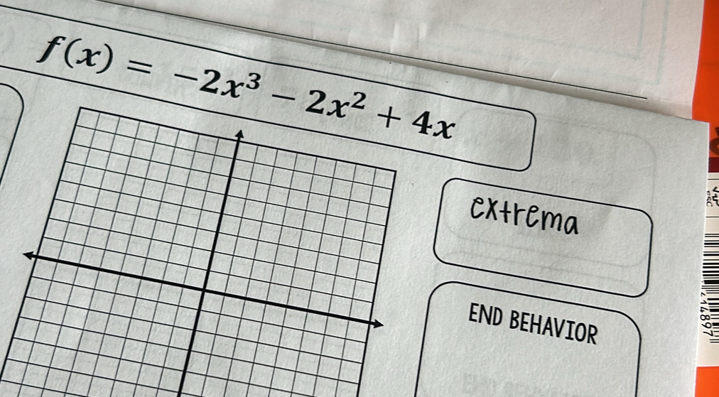 f(x)=-2x^3-2x^2+4x
Cxtrema 
END BEHAVIOR