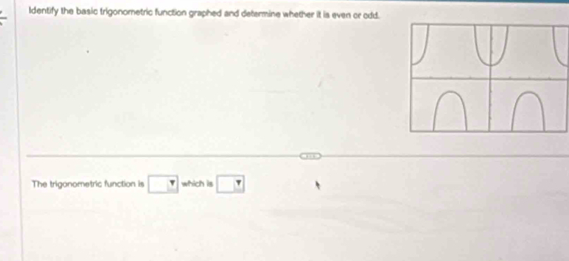 ldentify the basic trigonometric function graphed and determine whether it is even or cdd. 
The trigonometric function is which is boxed _ r