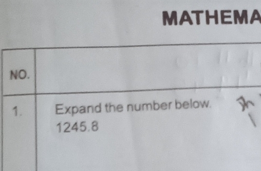 MATHEMA 
NO. 
1. Expand the number below.
1245.8