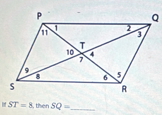 If ST=8 , then SQ= _