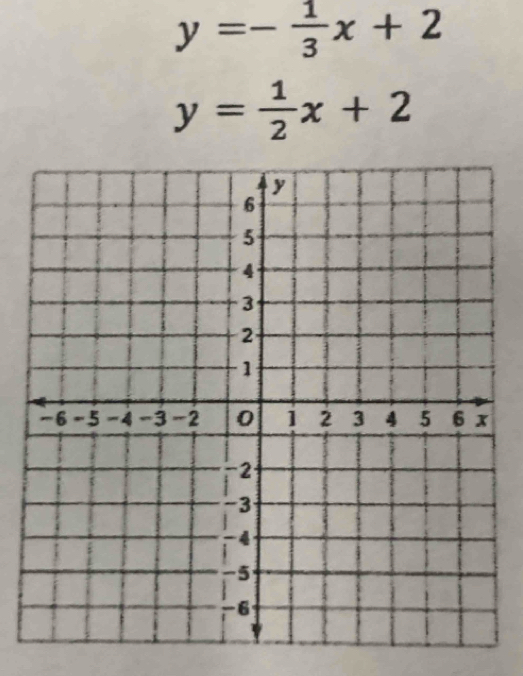 y=- 1/3 x+2
y= 1/2 x+2