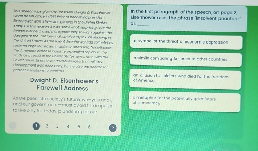 Solved: This speech was given by President Dwight D. Eisenhower In the ...
