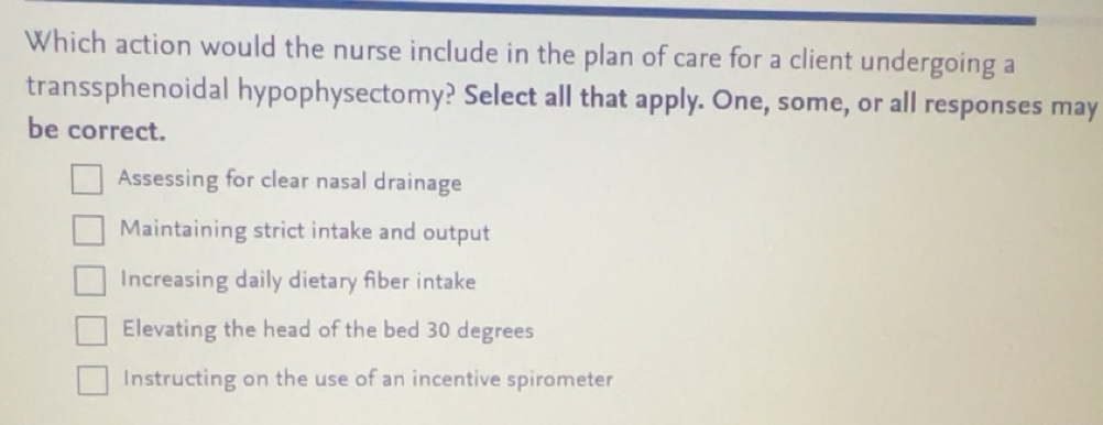 Solved: Which action would the nurse include in the plan of care for a ...