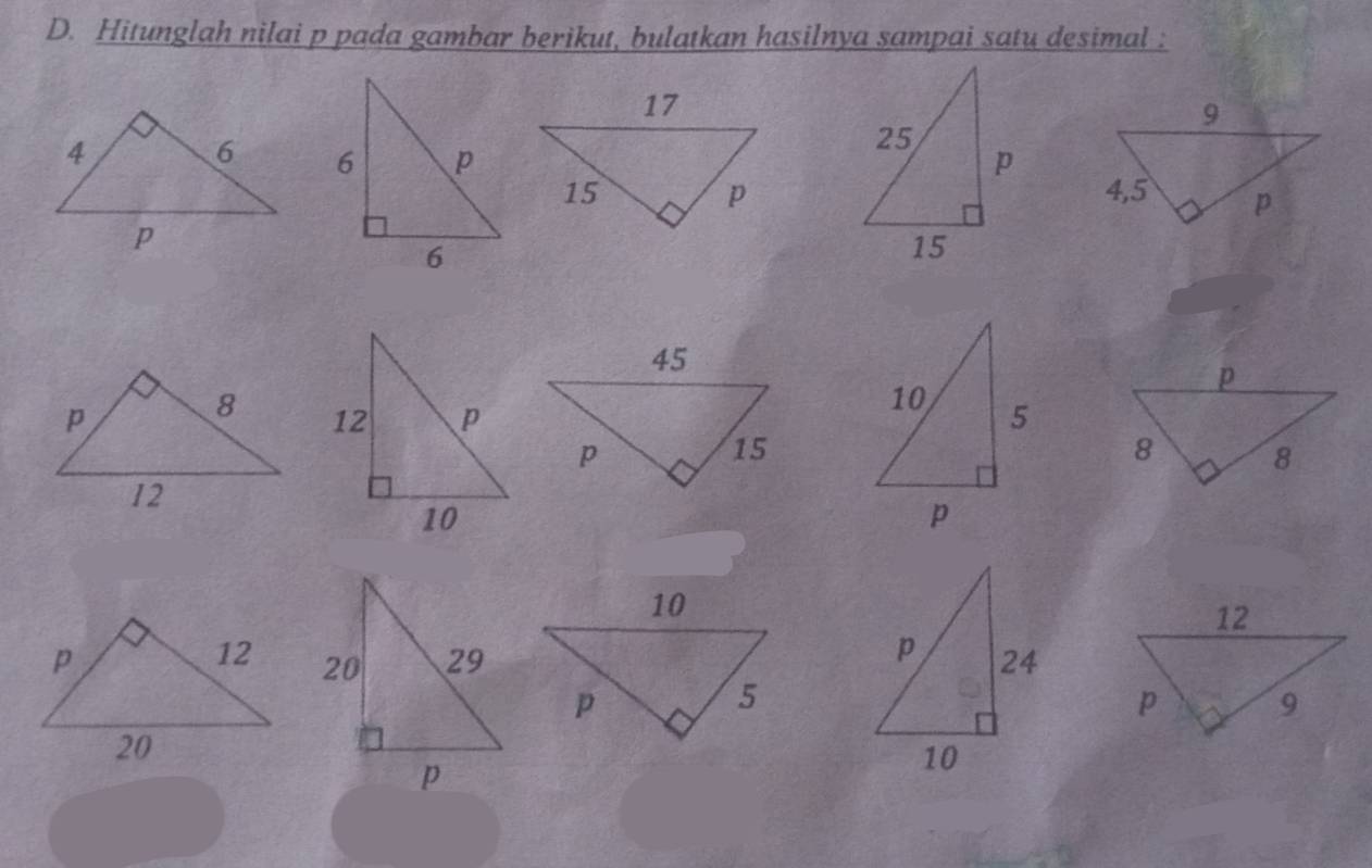 Hitunglah nilai p pada gambar berikut, bulatkan hasilnya sampai satu desimal :