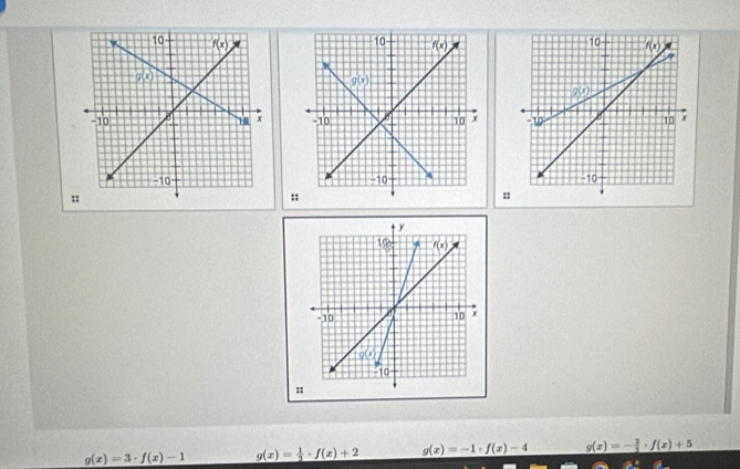 g(x)=3· f(x)-1 g(x)= 1/3 · f(x)+2 g(x)=-1· f(x)-4 g(x)=- 2/3 · f(x)+5