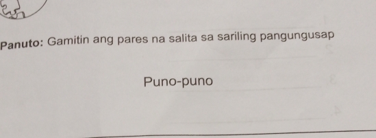 Panuto: Gamitin ang pares na salita sa sariling pangungusap 
Puno-puno