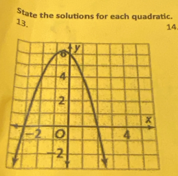 State the solutions for each quadratic. 
13. 
14.