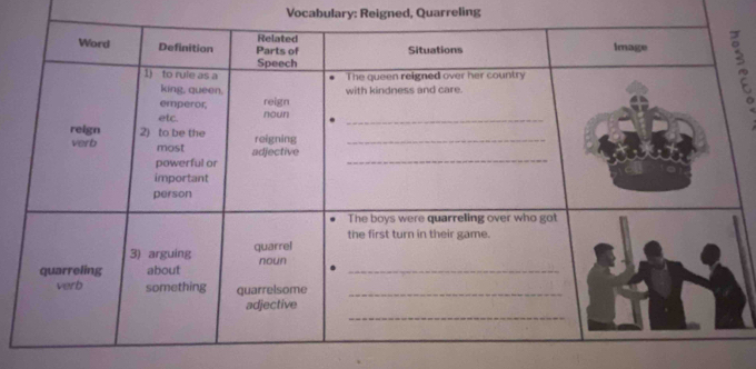 Vocabulary: Reigned, Quarreling