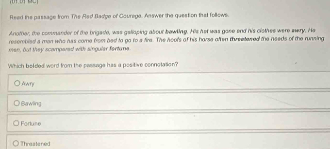 Solved: (61.81 MC) Read the passage from The Red Badge of Courage ...