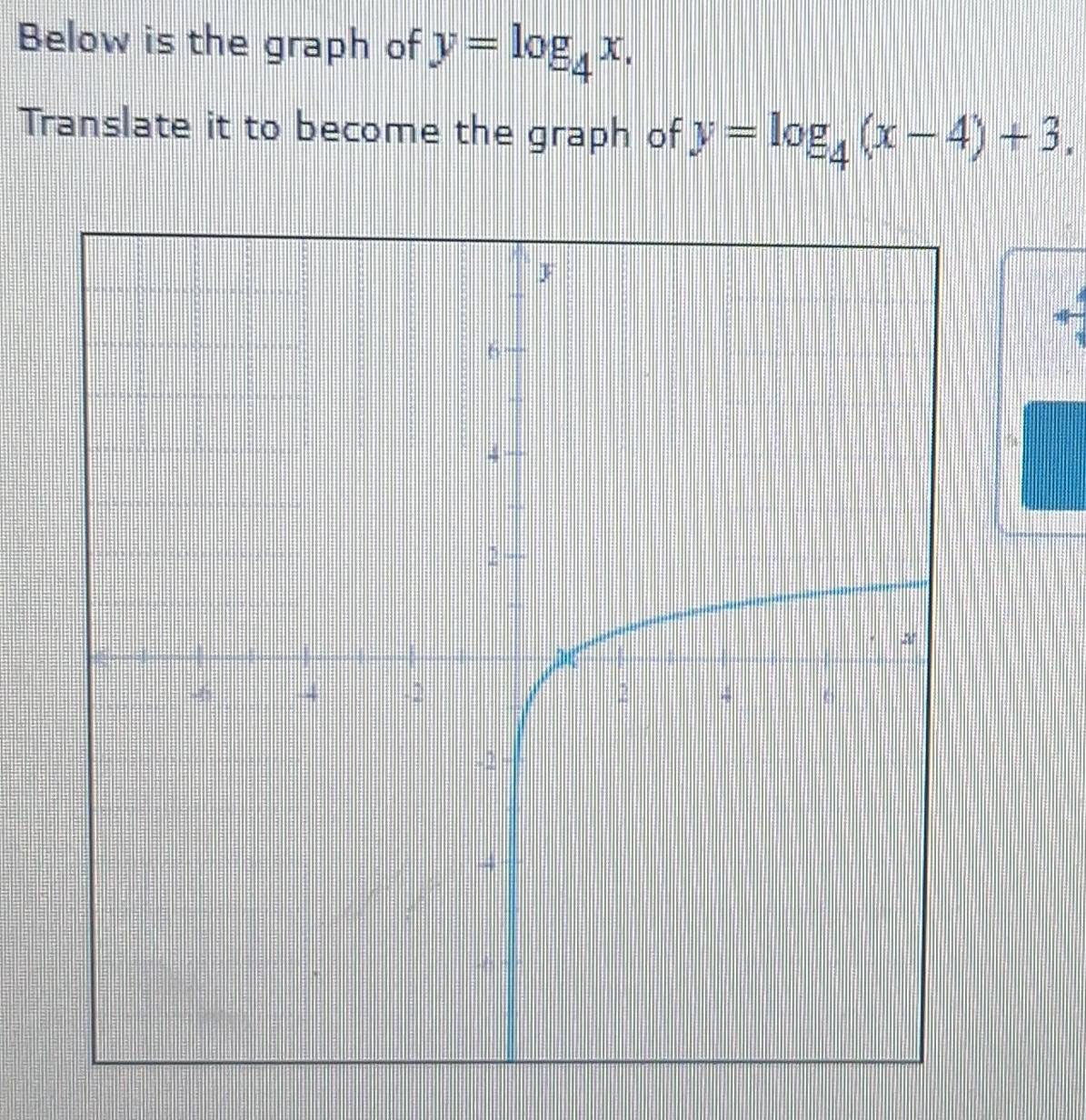 Solved: Below is the graph of y=log _4x. Translate it to become the ...