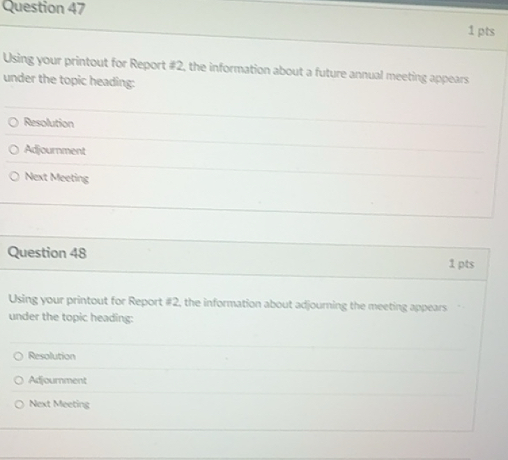 Solved: Using your printout for Report #2, the information about a ...