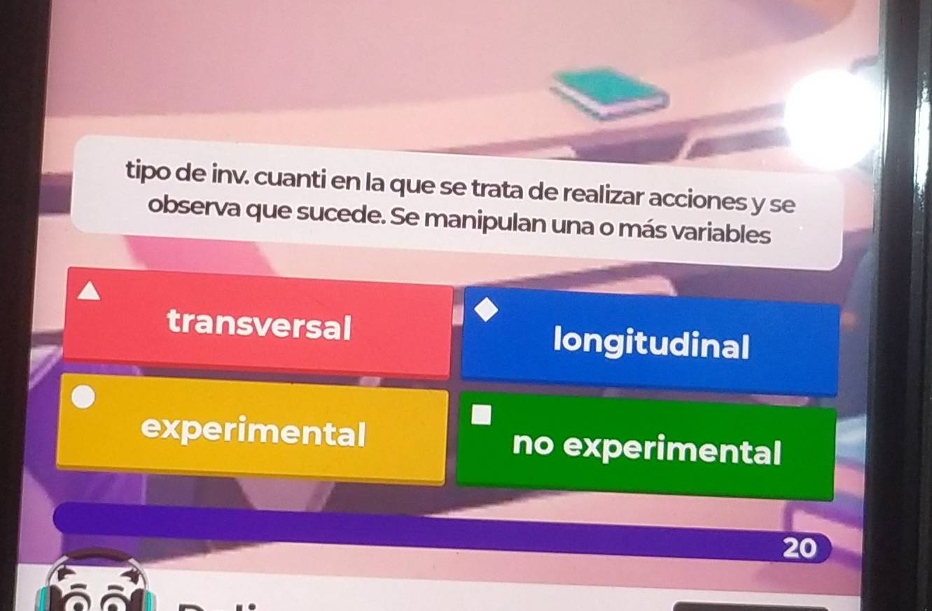 tipo de inv. cuanti en la que se trata de realizar acciones y se
observa que sucede. Se manipulan una o más variables
transversal longitudinal
experimental no experimental
20