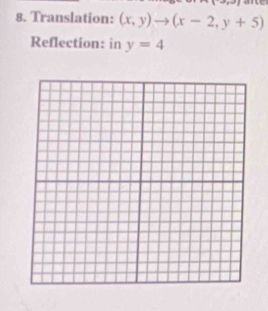 Translation: (x,y)to (x-2,y+5)
Reflection: in y=4