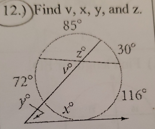 12.) Find v, x, y, and z.