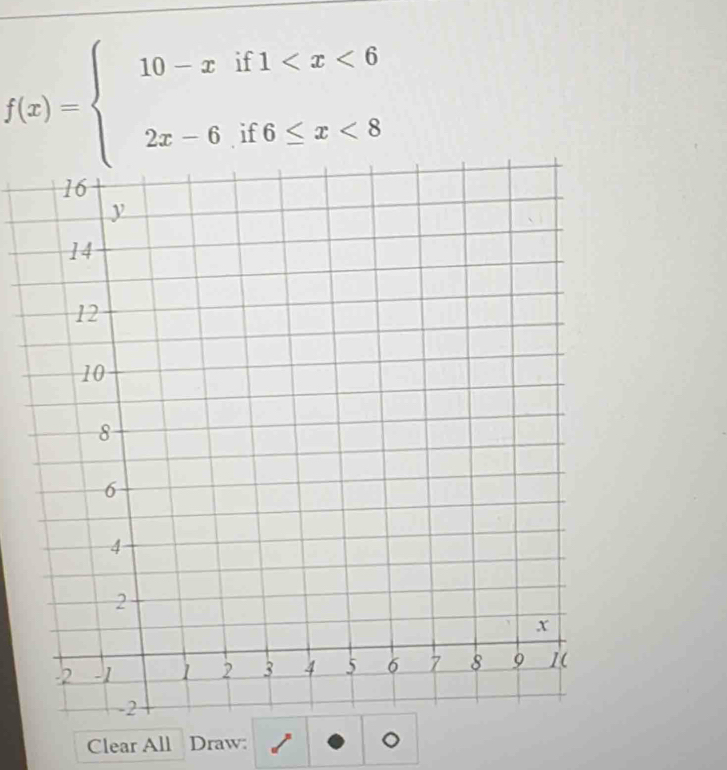 f(x)=beginarrayl 10-xif1 <8endarray.
Clear All Draw: 。