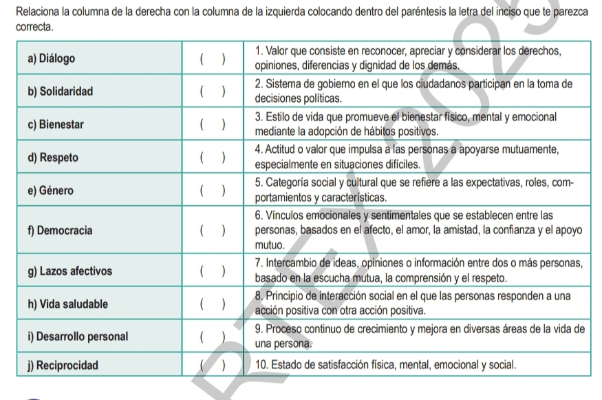 Relaciona la columna de la derecha con la columna de la izquierda colocando dentro del paréntesis la letra del inciso que te parezca 
correcta. 
, 
e