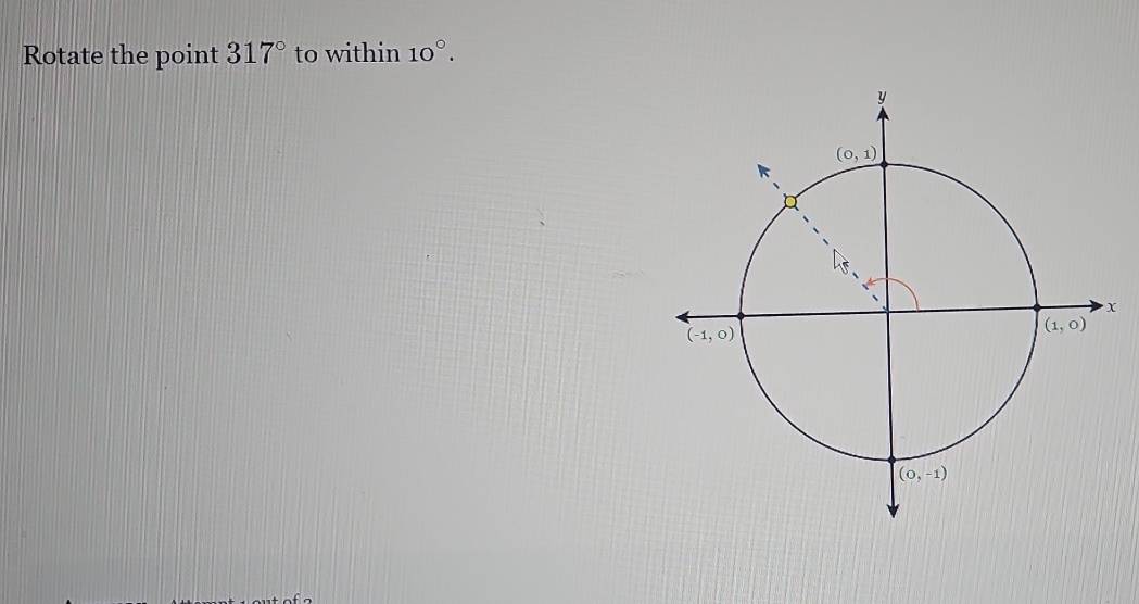 Rotate the point 317° to within 10°.
x