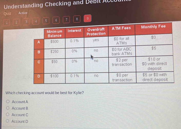 Solved: Understanding Checking and Debit Alc Quiz Active 1 2 6 7 8 9 ...