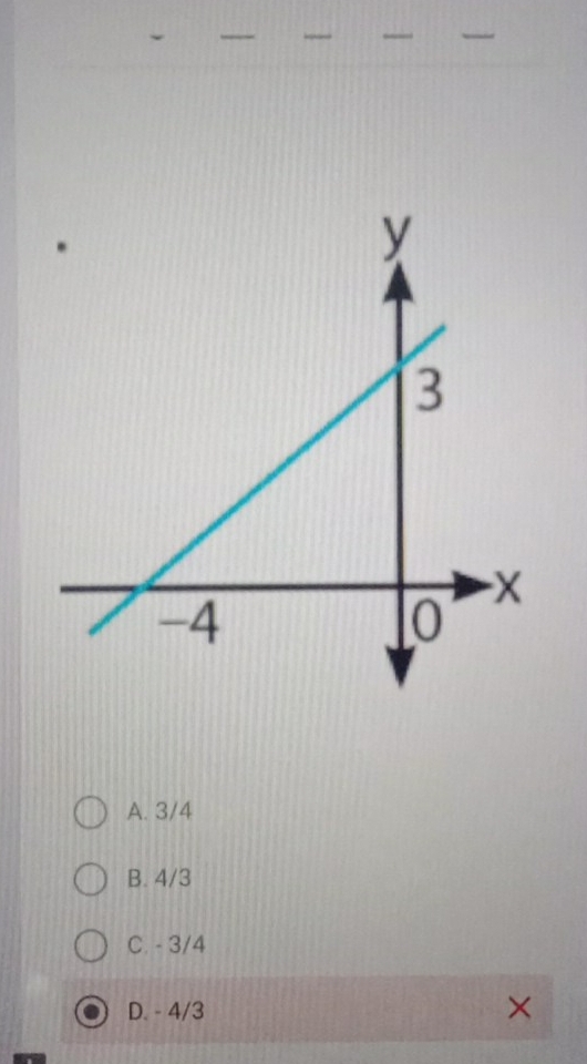 A. 3/4
B. 4/3
C. - 3/4
D. - 4/3