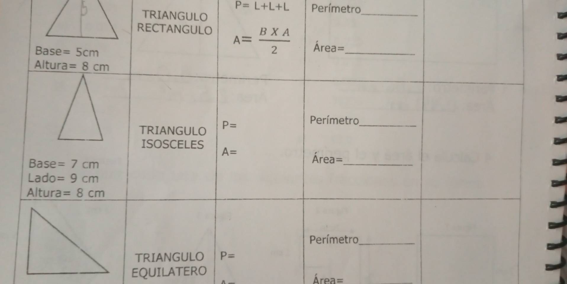 P=L+L+L Perímetro
TRI
EQUILATERO
Área=