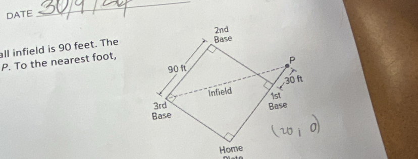 DATE 
_ 
all infield is 90 feet. The 
P. To the nearest foot,
V e t o