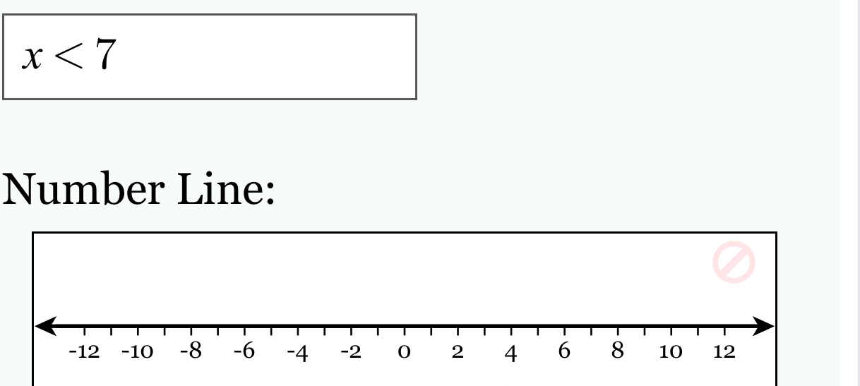 x<7</tex> 
Number Line: