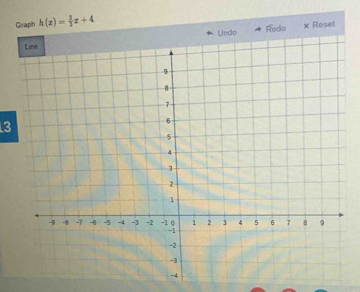 Graph h(x)= 2/3 x+4. × Reset 
Undo 
Redo
3