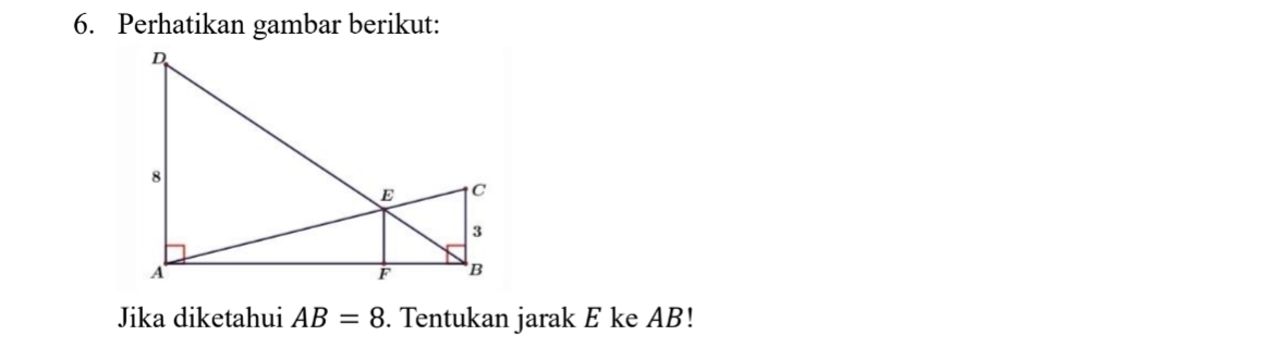 Solved: Perhatikan gambar berikut: Jika diketahui AB=8. Tentukan jarak ...