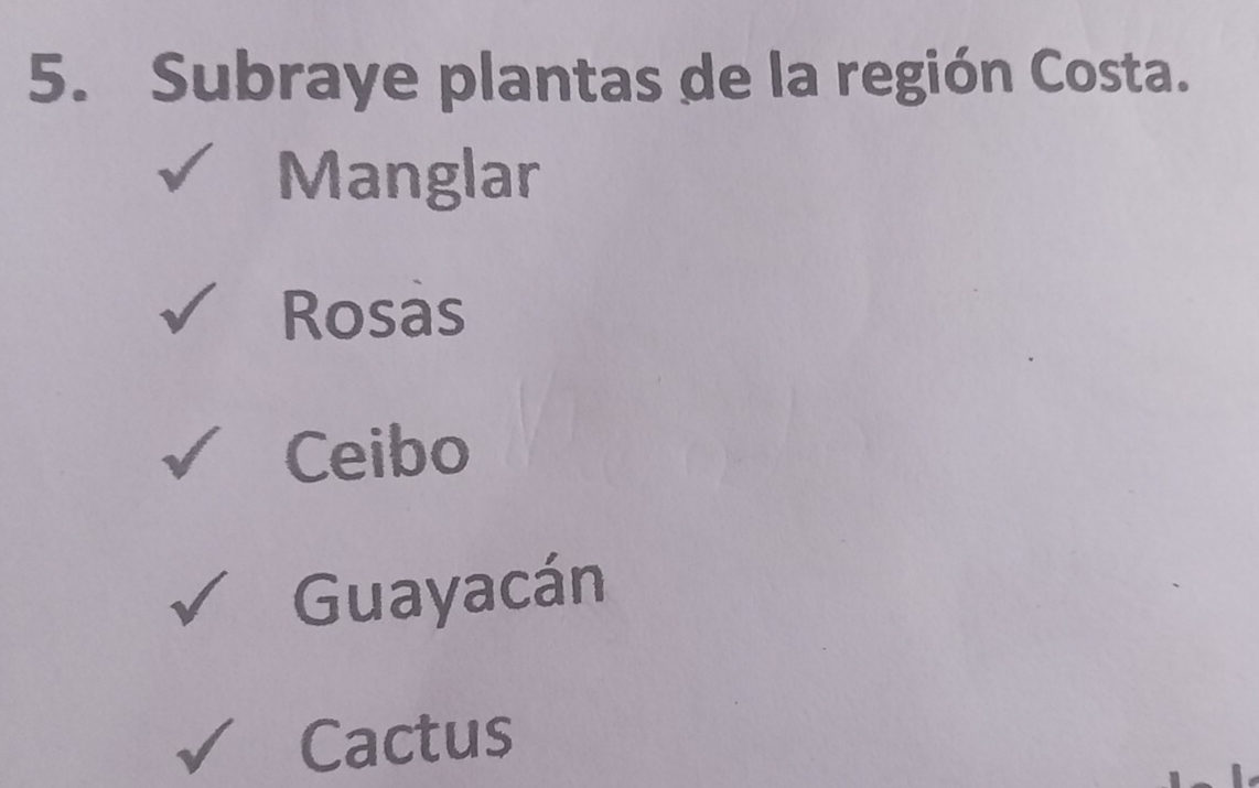 Resuelto:Subraye plantas de la región Costa. Manglar Rosas Ceibo ...