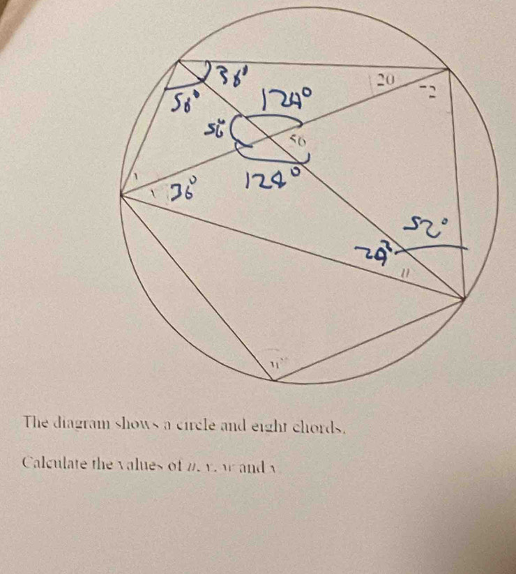 The diagram 
Calculate the values of 2 v w and y