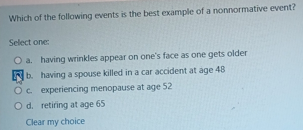 Solved: Which of the following events is the best example of a ...