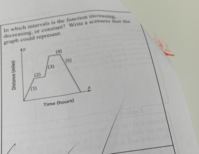 In which intervals is the function increasing 
decreasing, or constant? Write a scenario that the 
graph could represent.