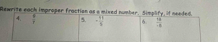 Rewrite each improper fraction as a mixe