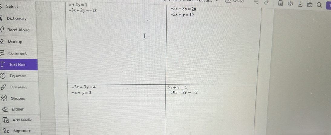 Select
x+3y=1 Saved
Signature