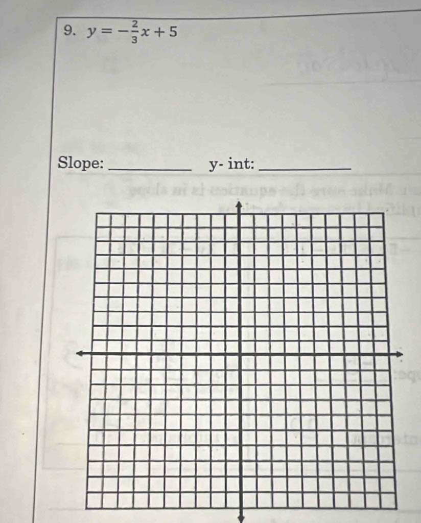 y=- 2/3 x+5
Slope:_ y - int:_