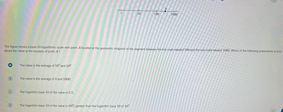 Solved: The figure shows a base- 10 logarithmic scale with point A ...